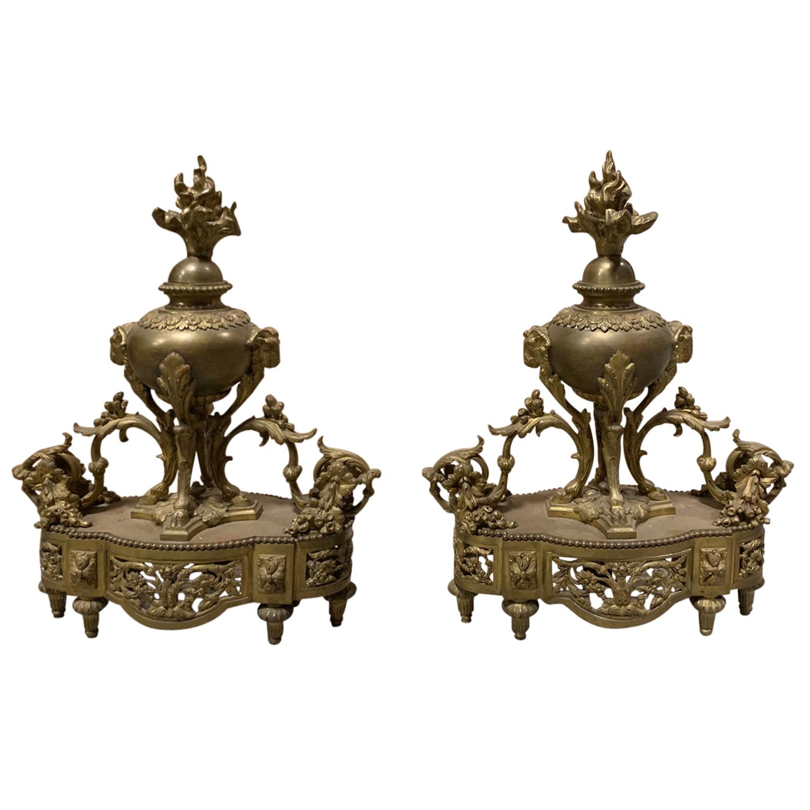 Paire de chenets de cheminée en bronze français du 19ème siècle en vente