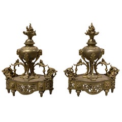 Pair of 19th Century French Bronze Fireplace Chenets