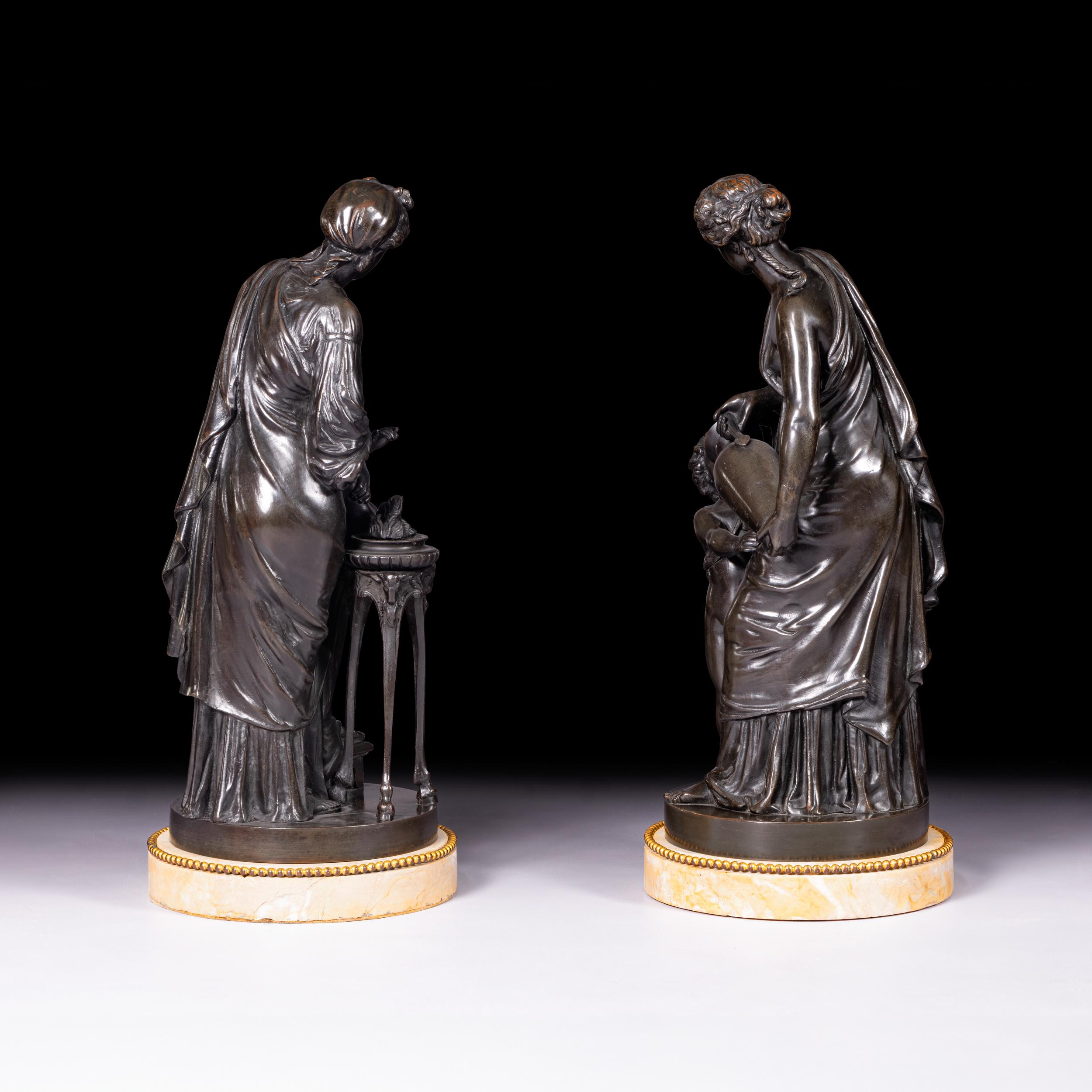 Neoclassico Coppia di figure di gruppo in bronzo francesi del XIX secolo di Louis Sauvageau (1822-1874) in vendita