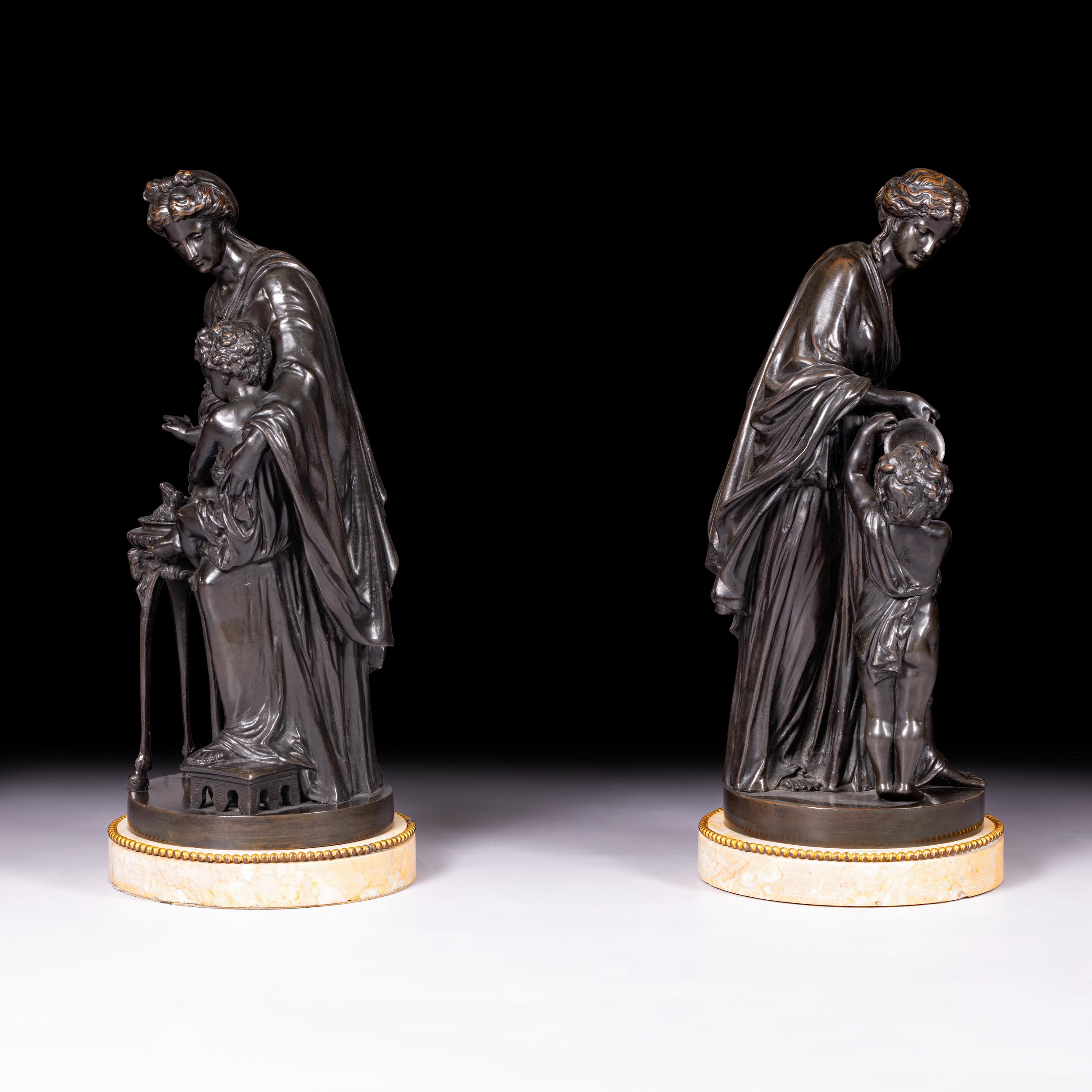 Coppia di figure di gruppo in bronzo francesi del XIX secolo di Louis Sauvageau (1822-1874) In condizioni buone in vendita a Dublin, IE