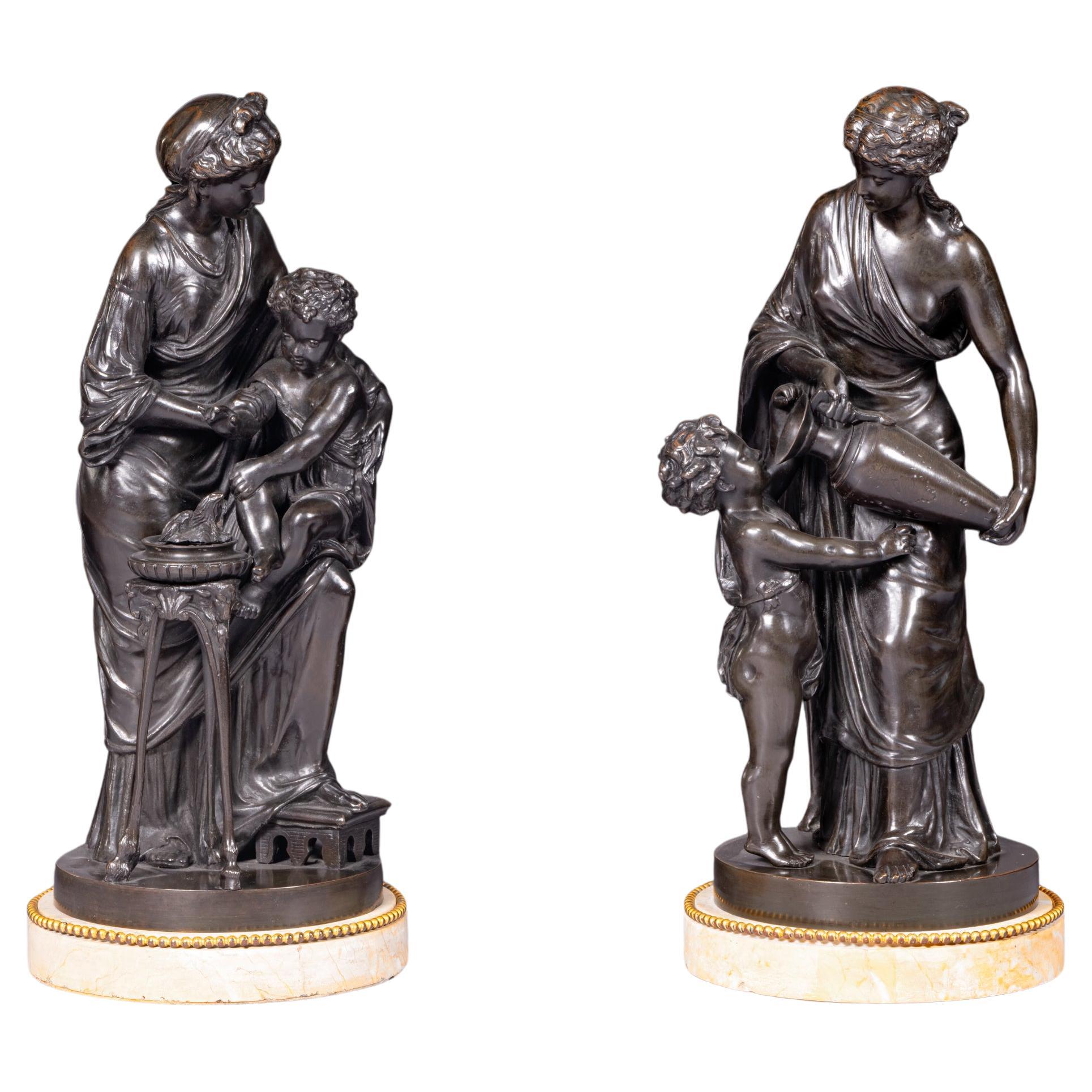 Coppia di figure di gruppo in bronzo francesi del XIX secolo di Louis Sauvageau (1822-1874) in vendita