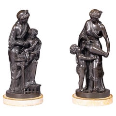 Paire de figures de groupe en bronze françaises du 19ème siècle par Louis Sauvageau (1822-1874)