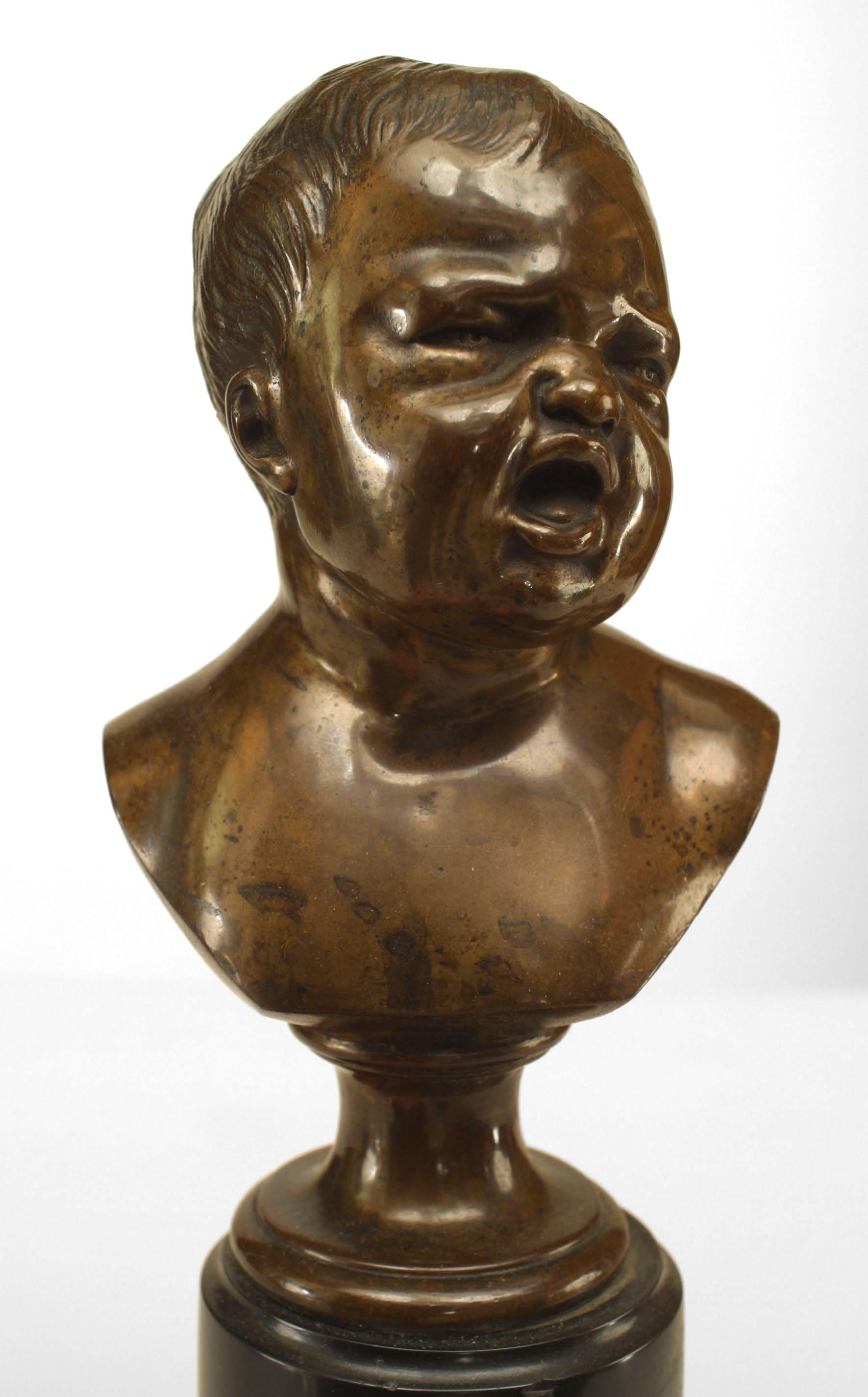 French Pair of Victorian Bronze Busts of Crying Babies For Sale