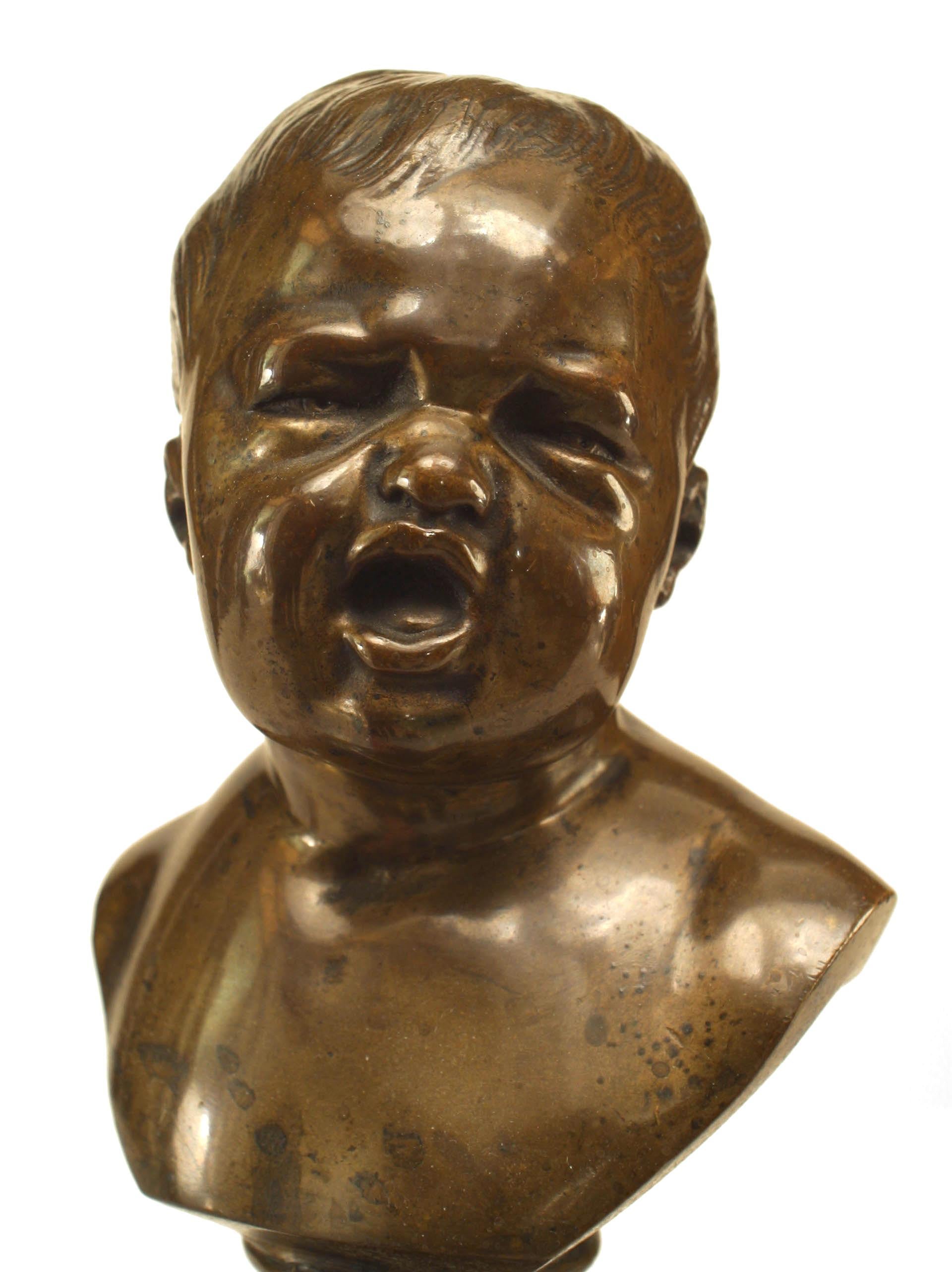 Pair of Victorian Bronze Busts of Crying Babies In Good Condition For Sale In New York, NY