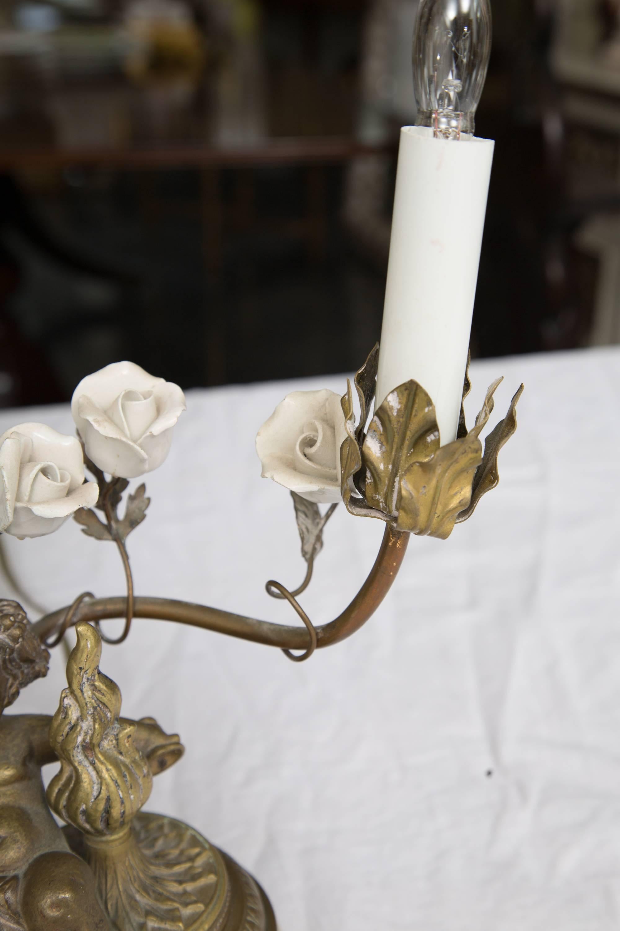 Hand-Crafted Pair of 19th Century French Bronze Lamps with Putti
