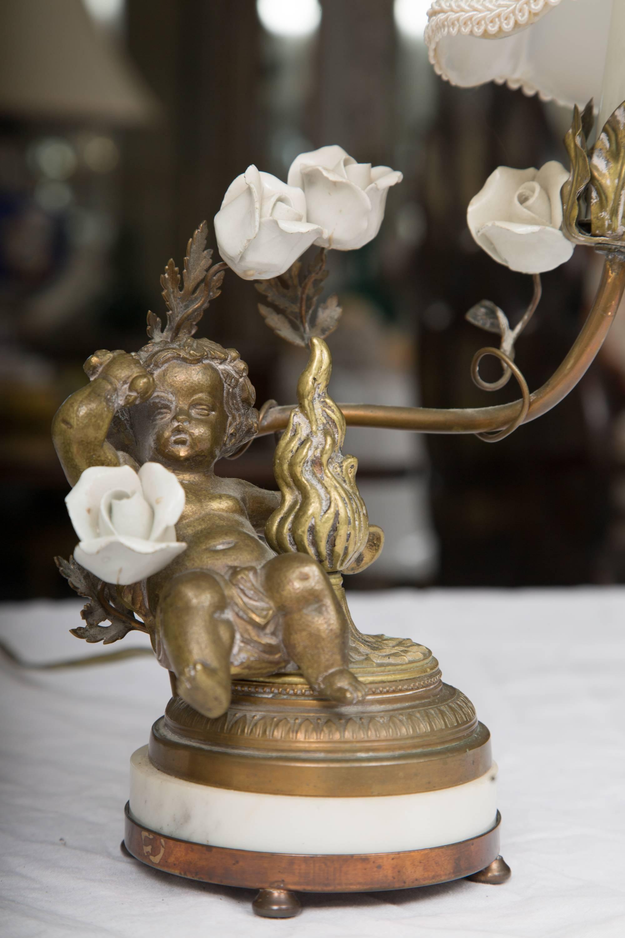 Pair of 19th Century French Bronze Lamps with Putti In Good Condition In WEST PALM BEACH, FL