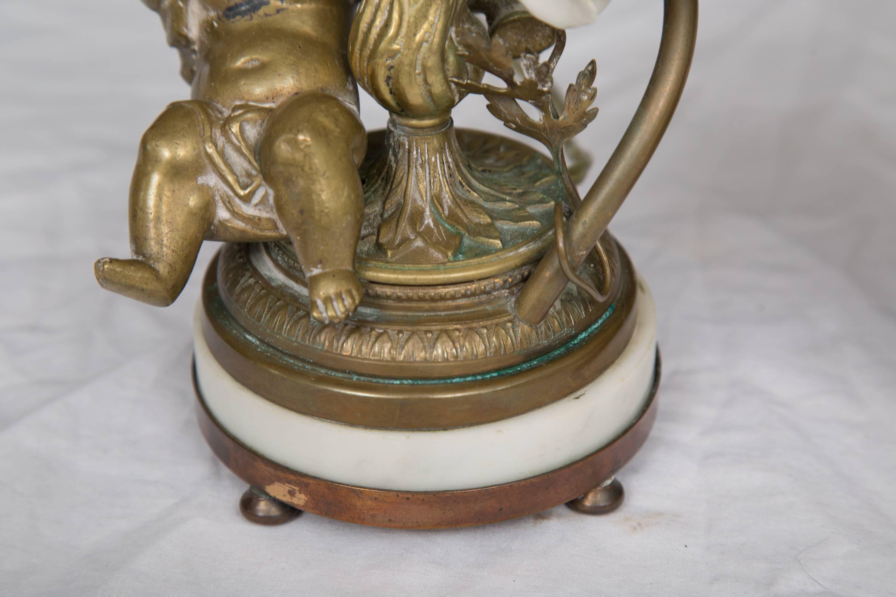 Pair of 19th Century French Bronze Lamps with Putti 1