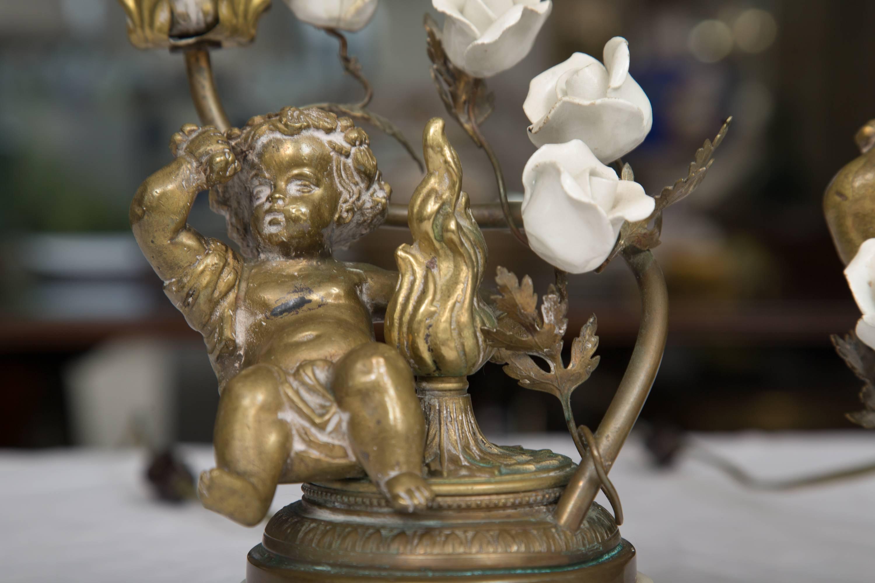Pair of 19th Century French Bronze Lamps with Putti 3