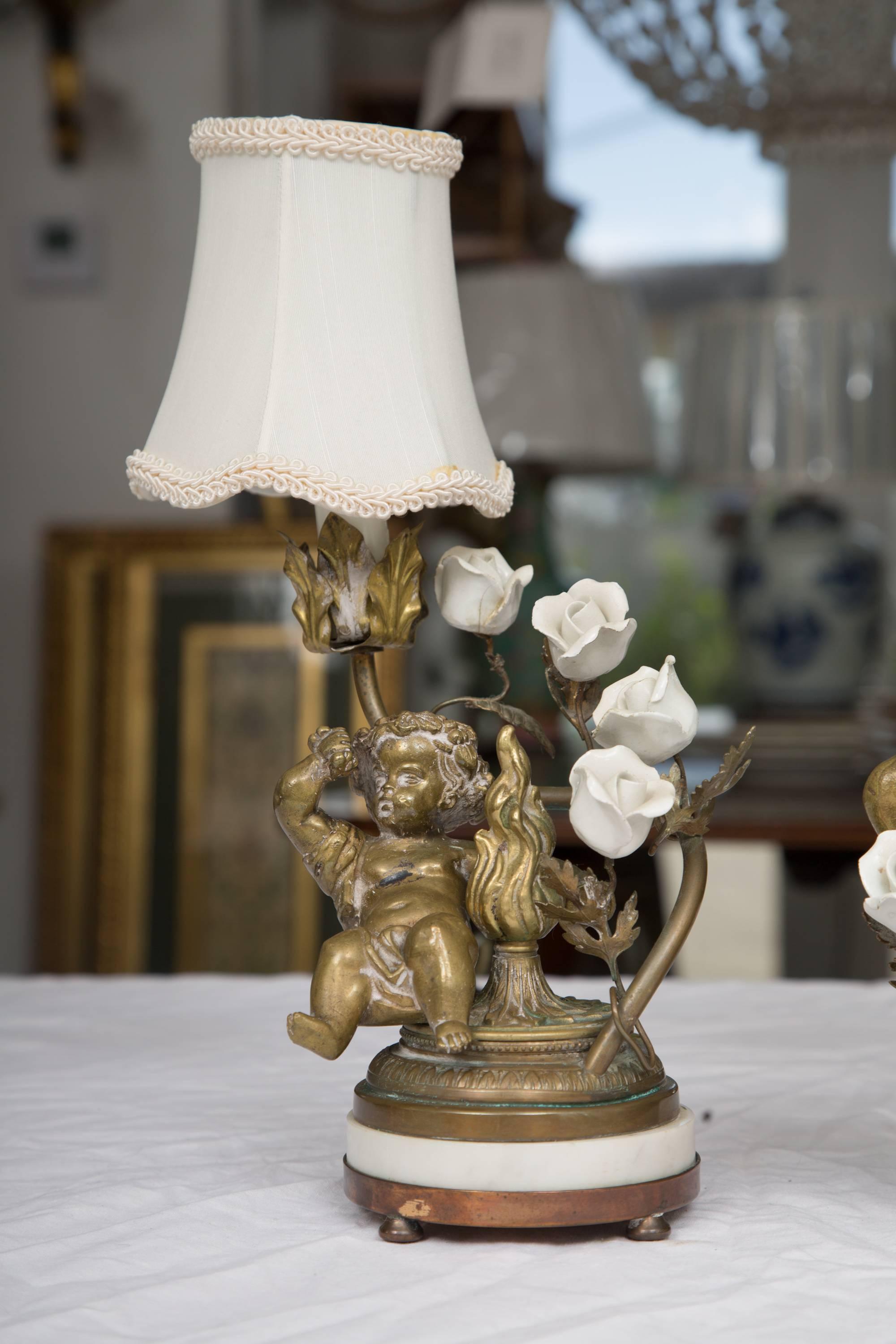 Pair of 19th Century French Bronze Lamps with Putti 4