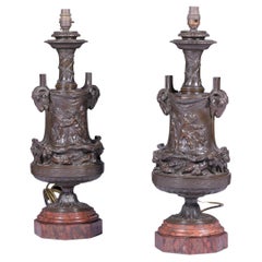 Pair of 19th Century French Bronze & Marble Lamps