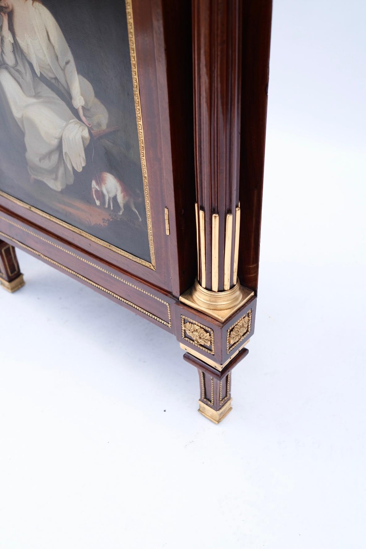 Hand-Painted Pair of 19th Century French Bronze-Mounted Corner Cabinets For Sale