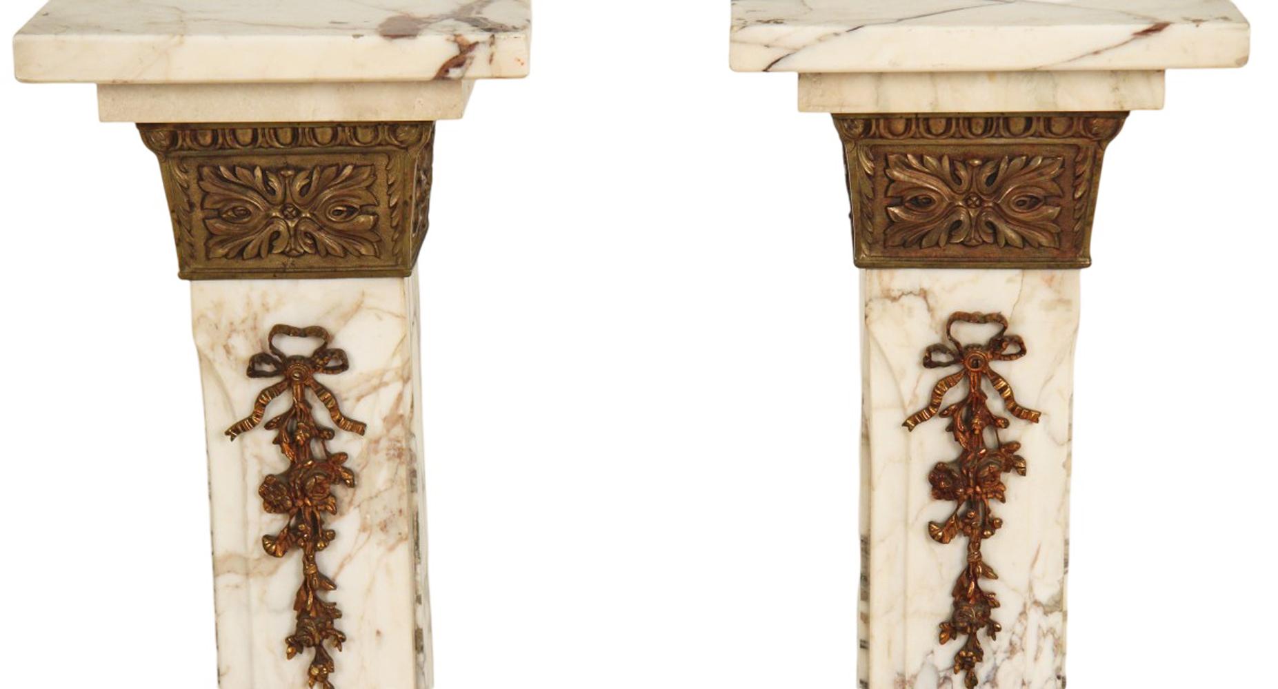 Pair of French bronze mounted marble pedestals, 19th century