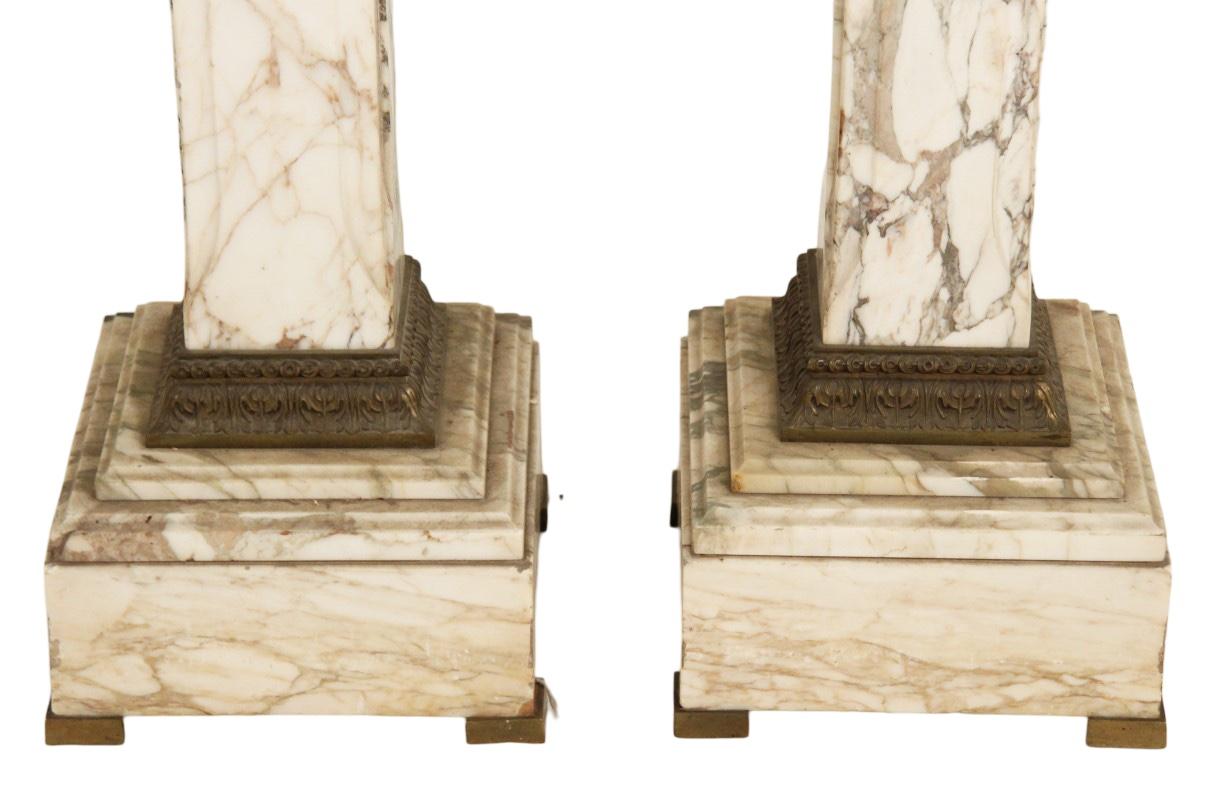 Carved Pair of 19th Century French Bronze Mounted Marble Pedestals For Sale