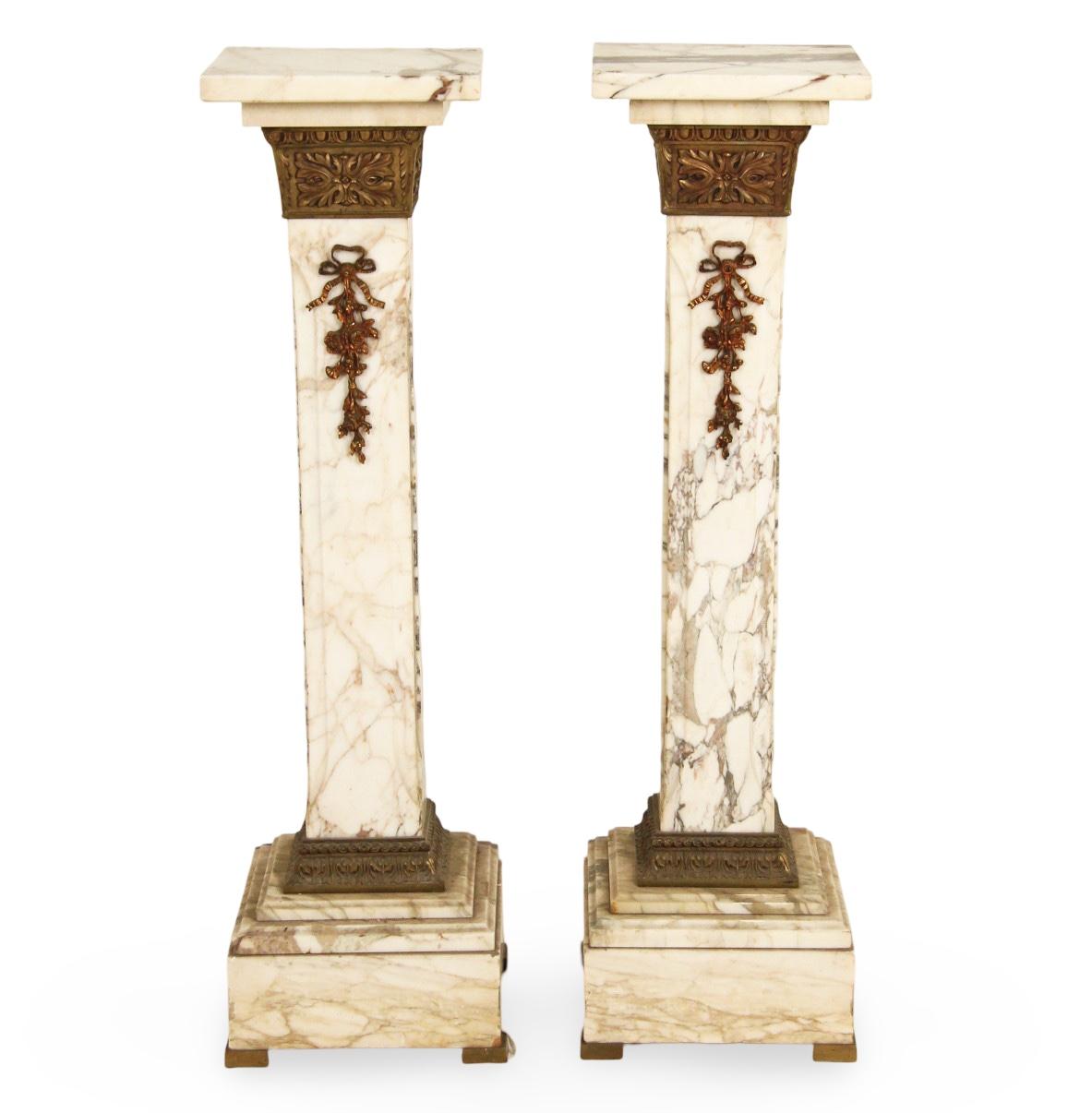 Pair of 19th Century French Bronze Mounted Marble Pedestals In Good Condition For Sale In Dallas, TX