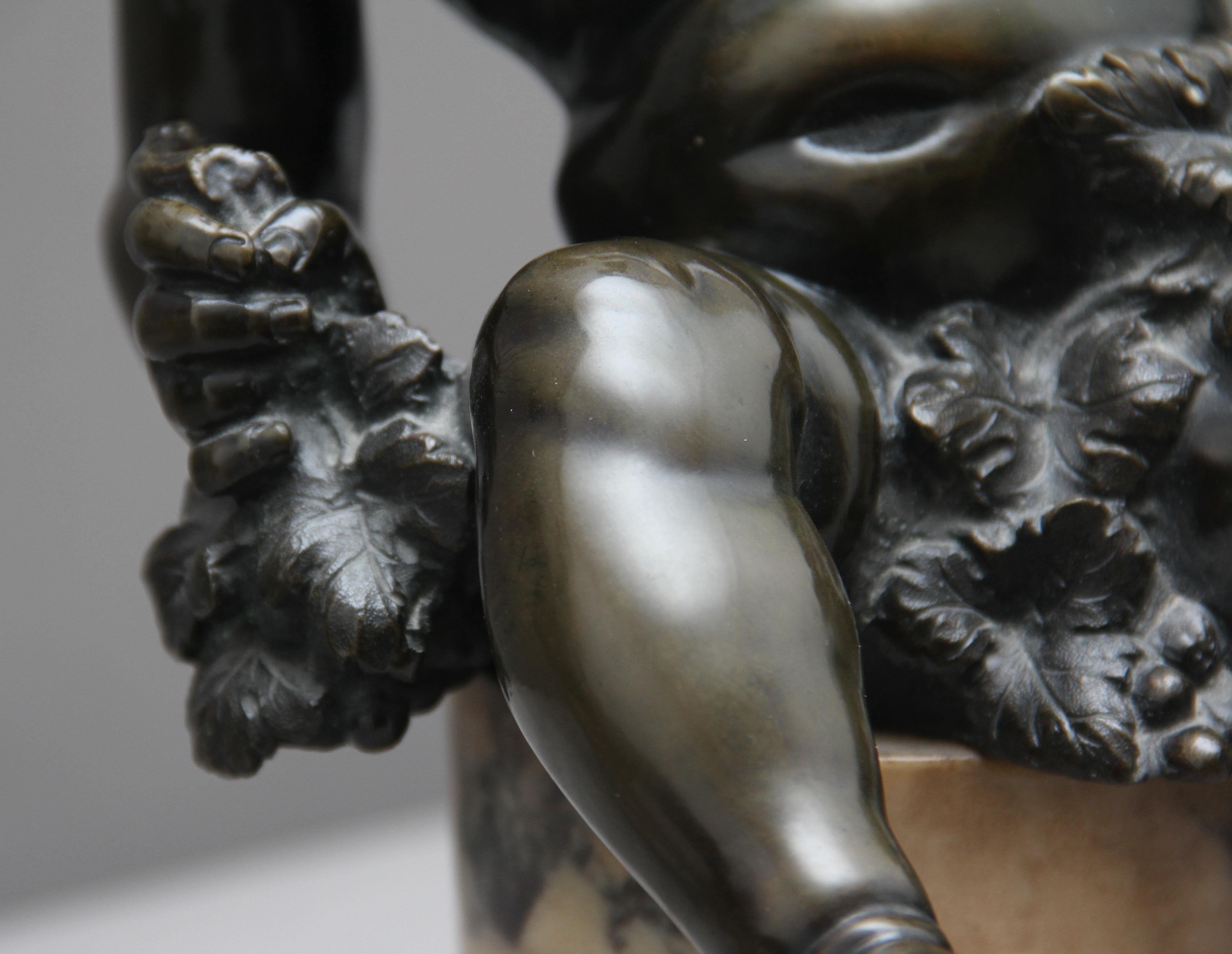 Pair of 19th Century French Bronze Putti on Marble Bases 7