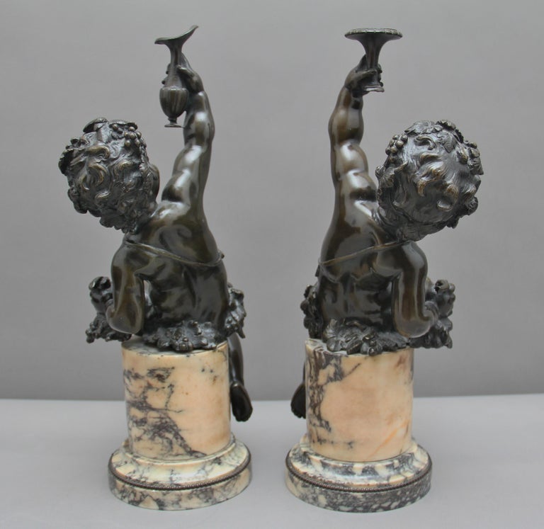 Pair of 19th Century French Bronze Putti on Marble Bases at 1stDibs