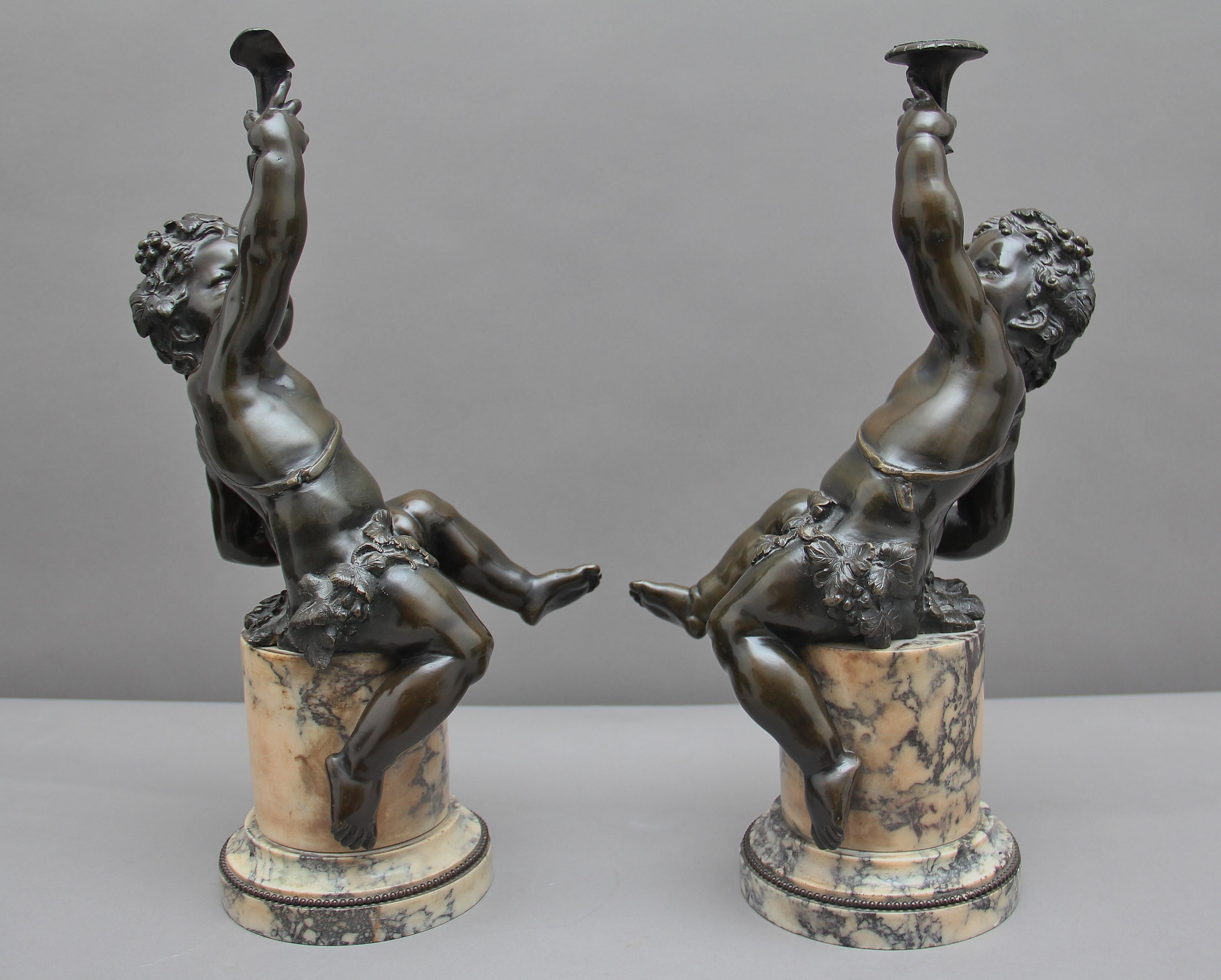 Pair of 19th Century French Bronze Putti on Marble Bases In Good Condition In Martlesham, GB