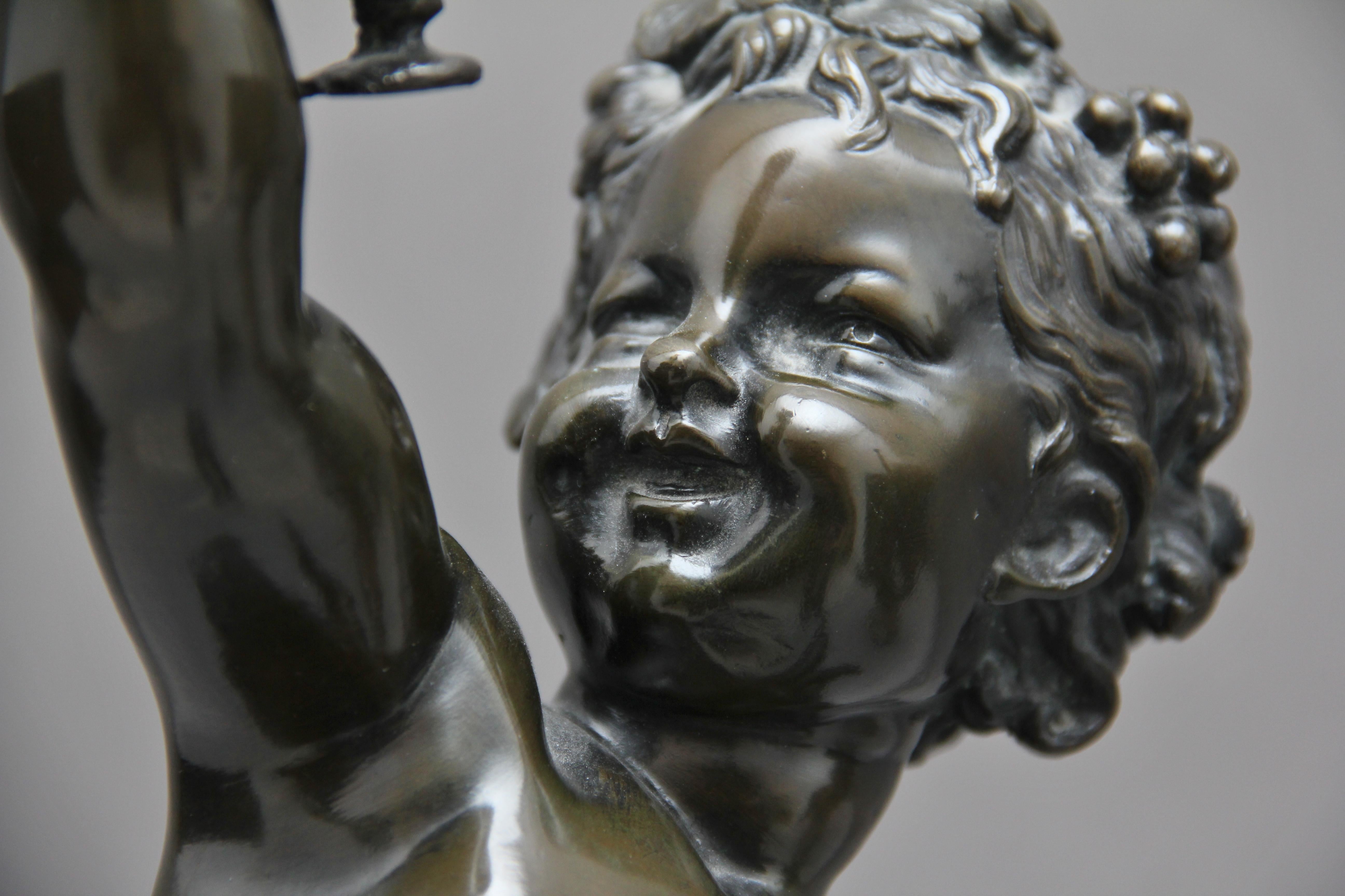 Pair of 19th Century French Bronze Putti on Marble Bases 1