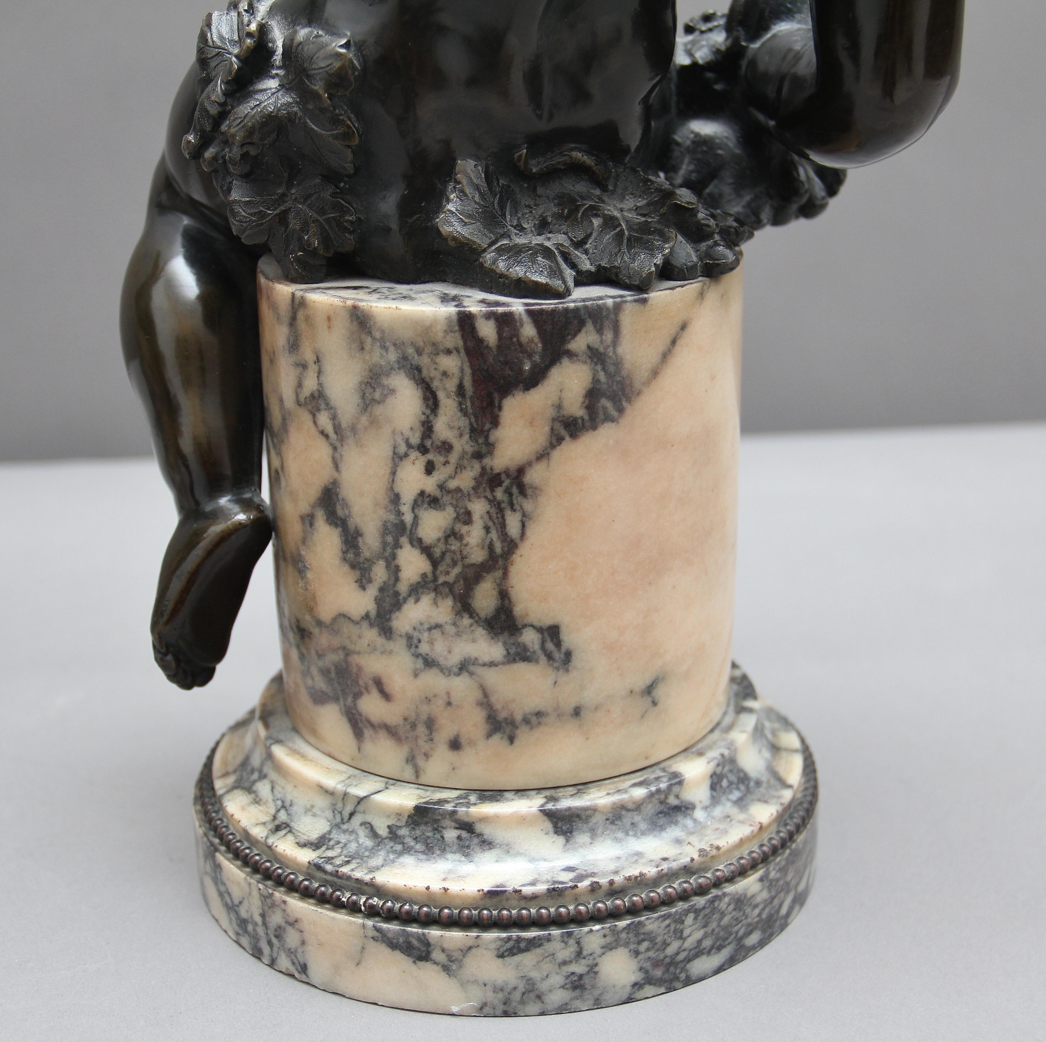 Pair of 19th Century French Bronze Putti on Marble Bases 4