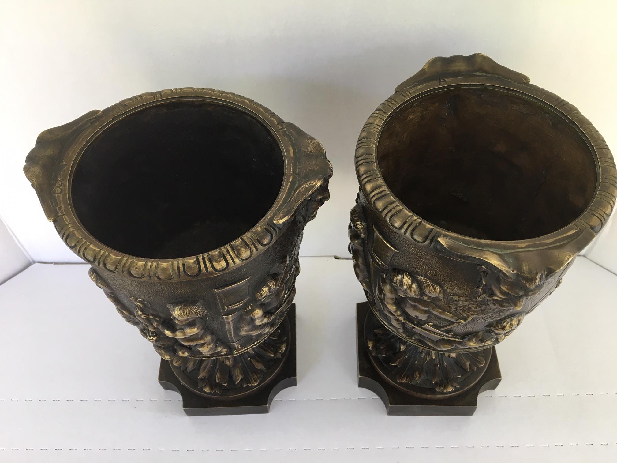 Napoleon III Pair of 19th Century French Bronze Urns after Clodion
