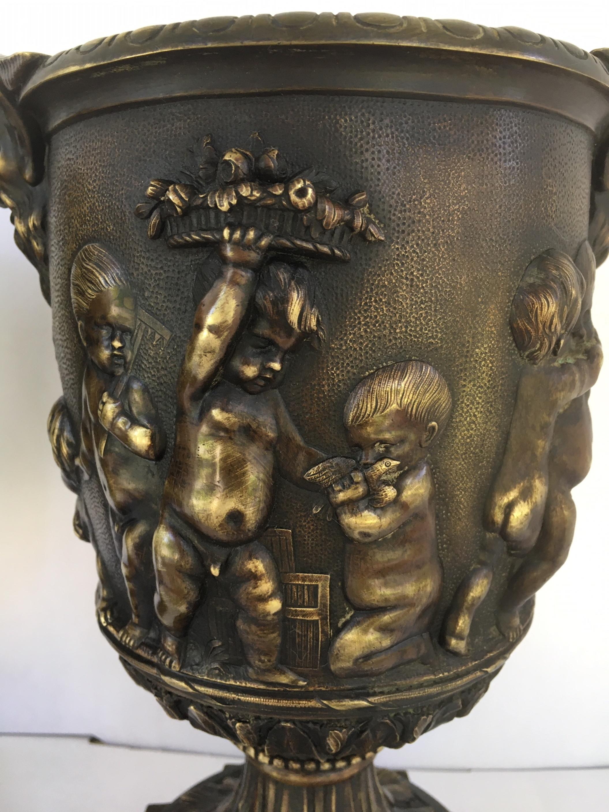 Pair of 19th Century French Bronze Urns after Clodion 1