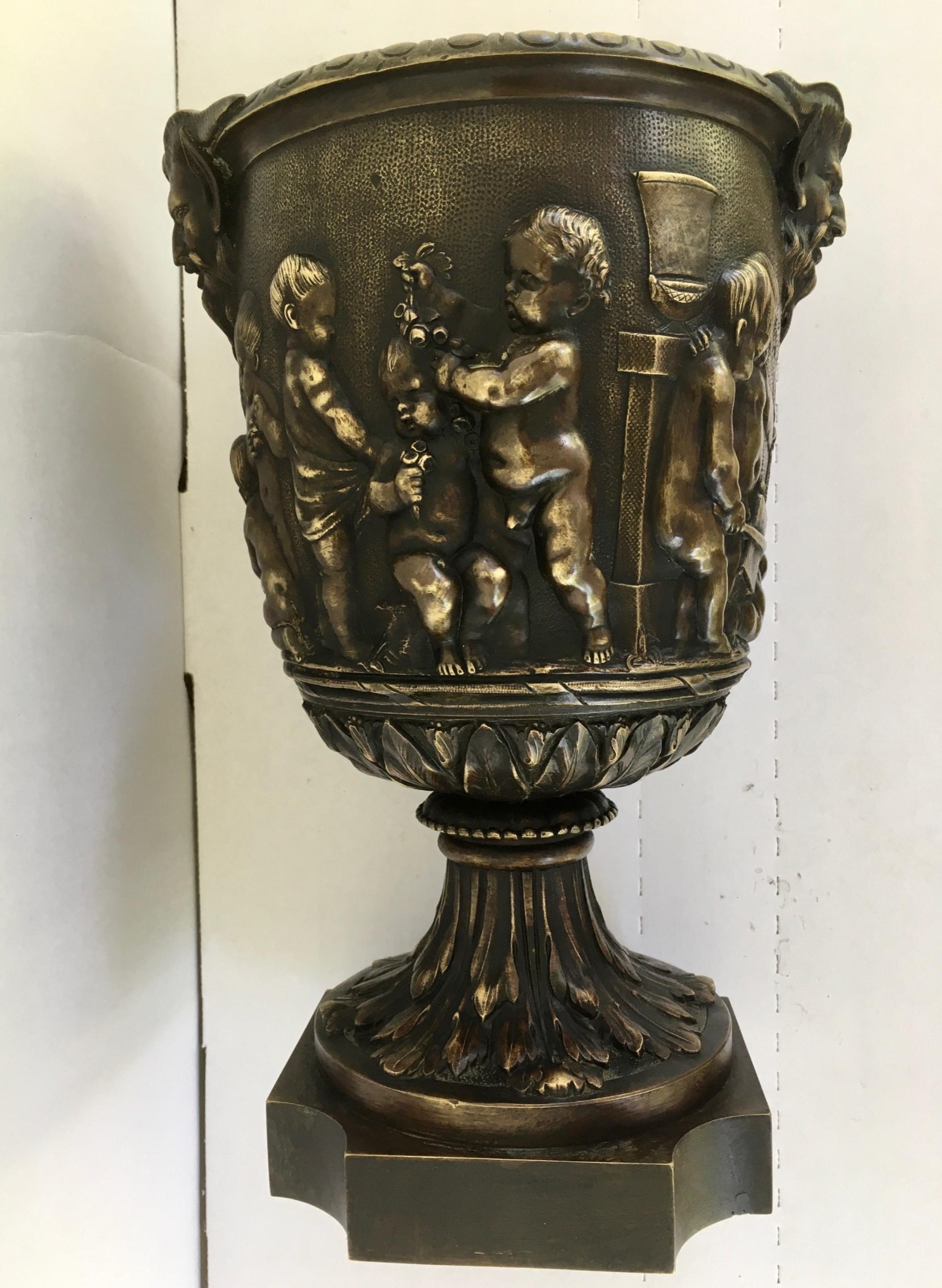 Pair of 19th Century French Bronze Urns after Clodion 3