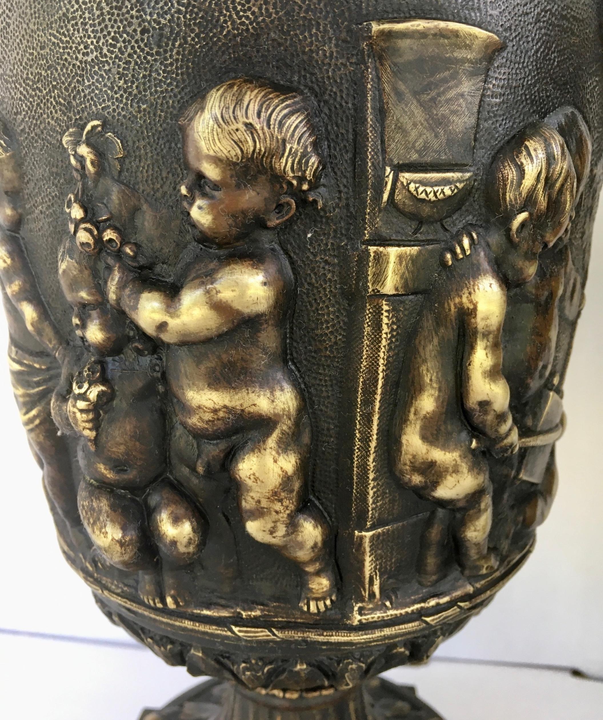 Pair of 19th Century French Bronze Urns after Clodion 4