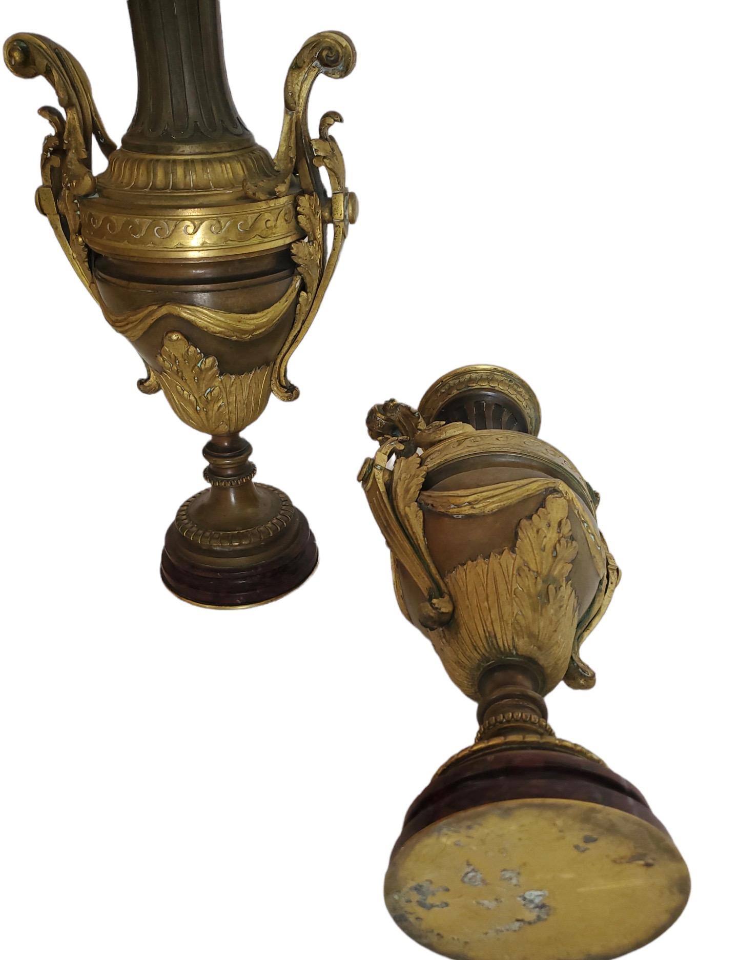 Pair of 19th Century French Bronze Urns In Good Condition For Sale In Los Angeles, CA
