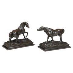 Antique Pair of 19th Century French Bronzed Horse Electrotypes by Pierre-Jules Mêne