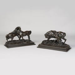 Paire d'électrotypes de groupe de chevaux en bronze du XIXe siècle par Pierre-Jules Mêne