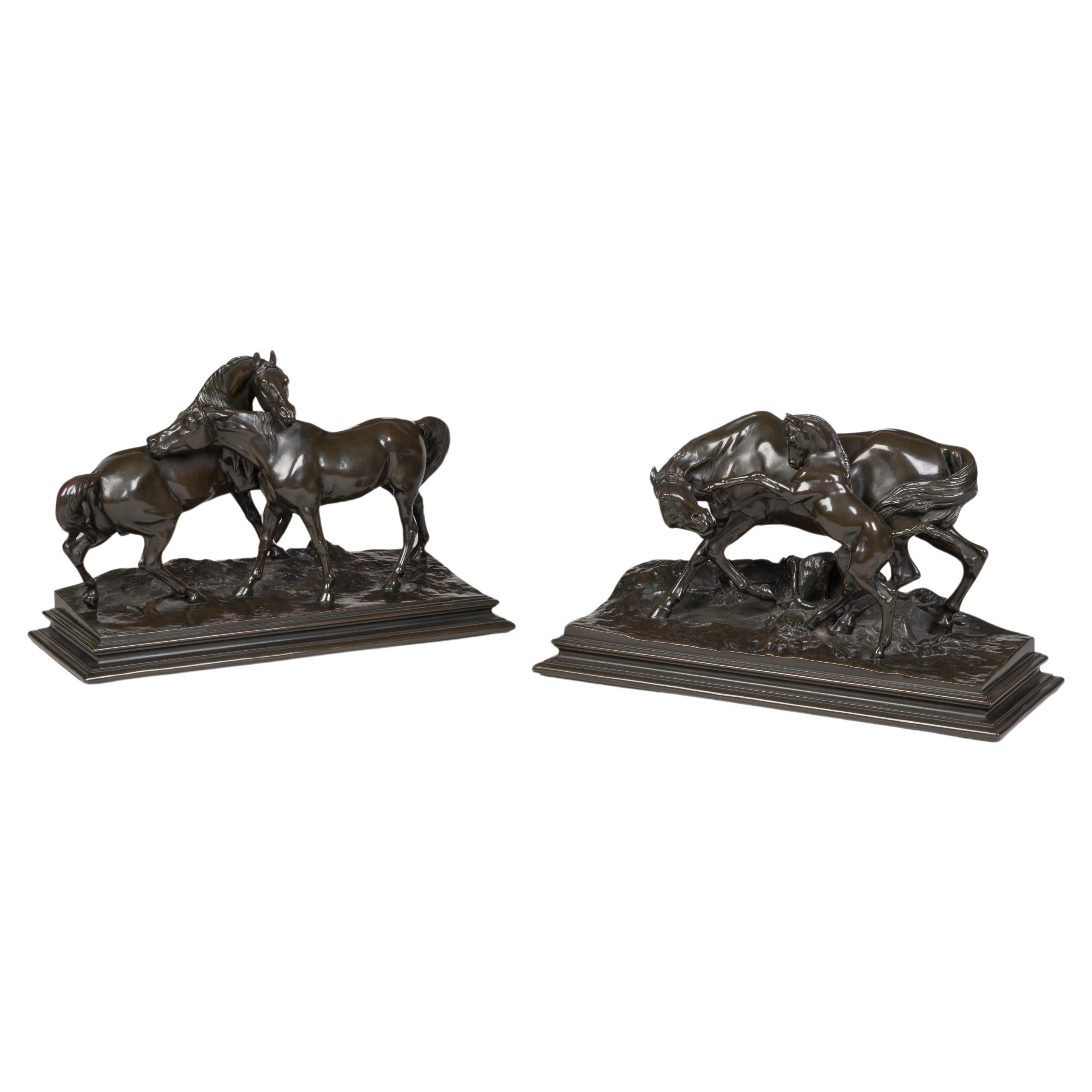 Pair of 19th Century French Bronzed Horse Group Electrotype by Pierre-Jules Mêne