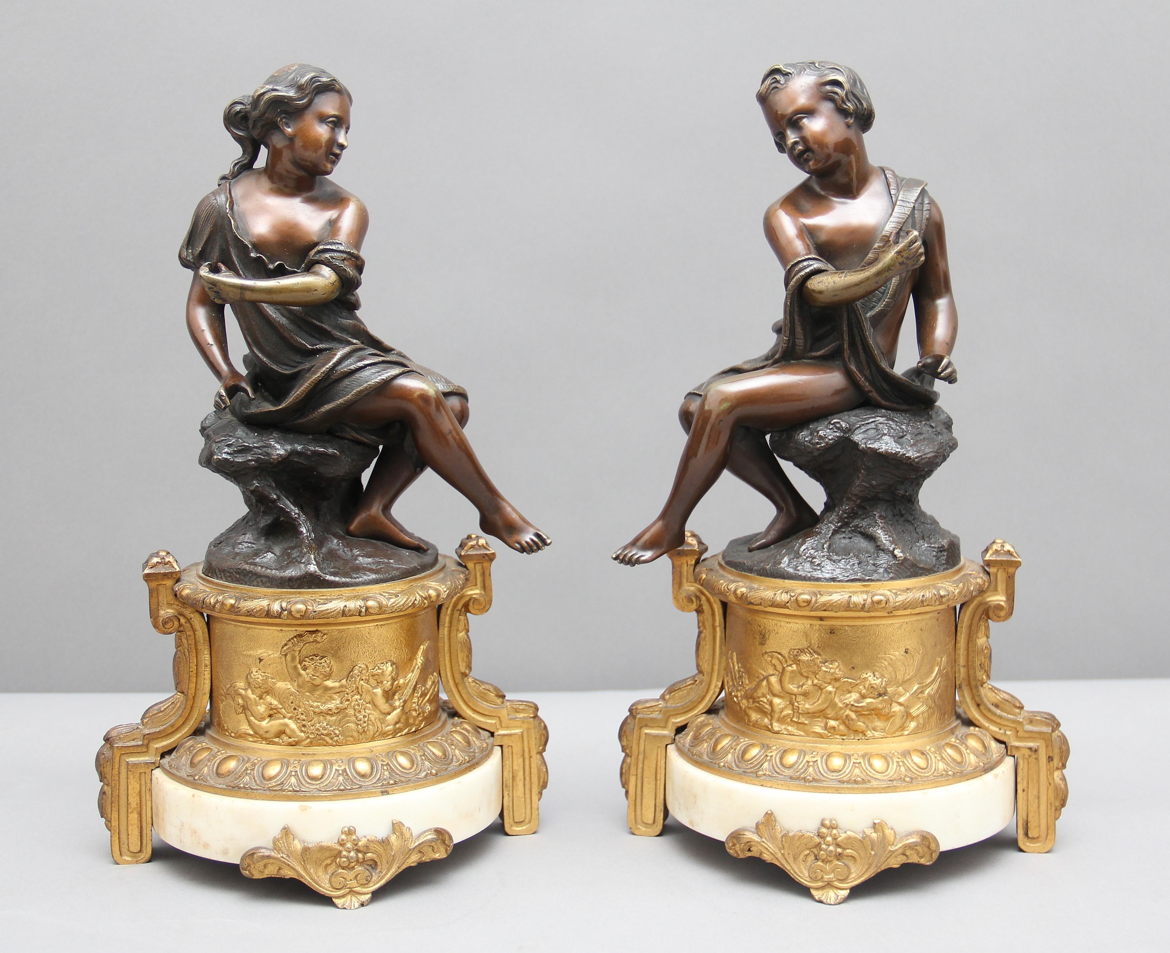 Paar französische Bronzen des 19. Jahrhunderts (Mittleres 19. Jahrhundert) im Angebot