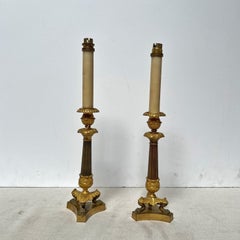 Pair of 19th Century French Brown and Gold Empire Candlesticks