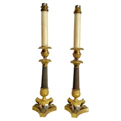 Pair of 19th Century French Brown and Gold Empire Candlesticks