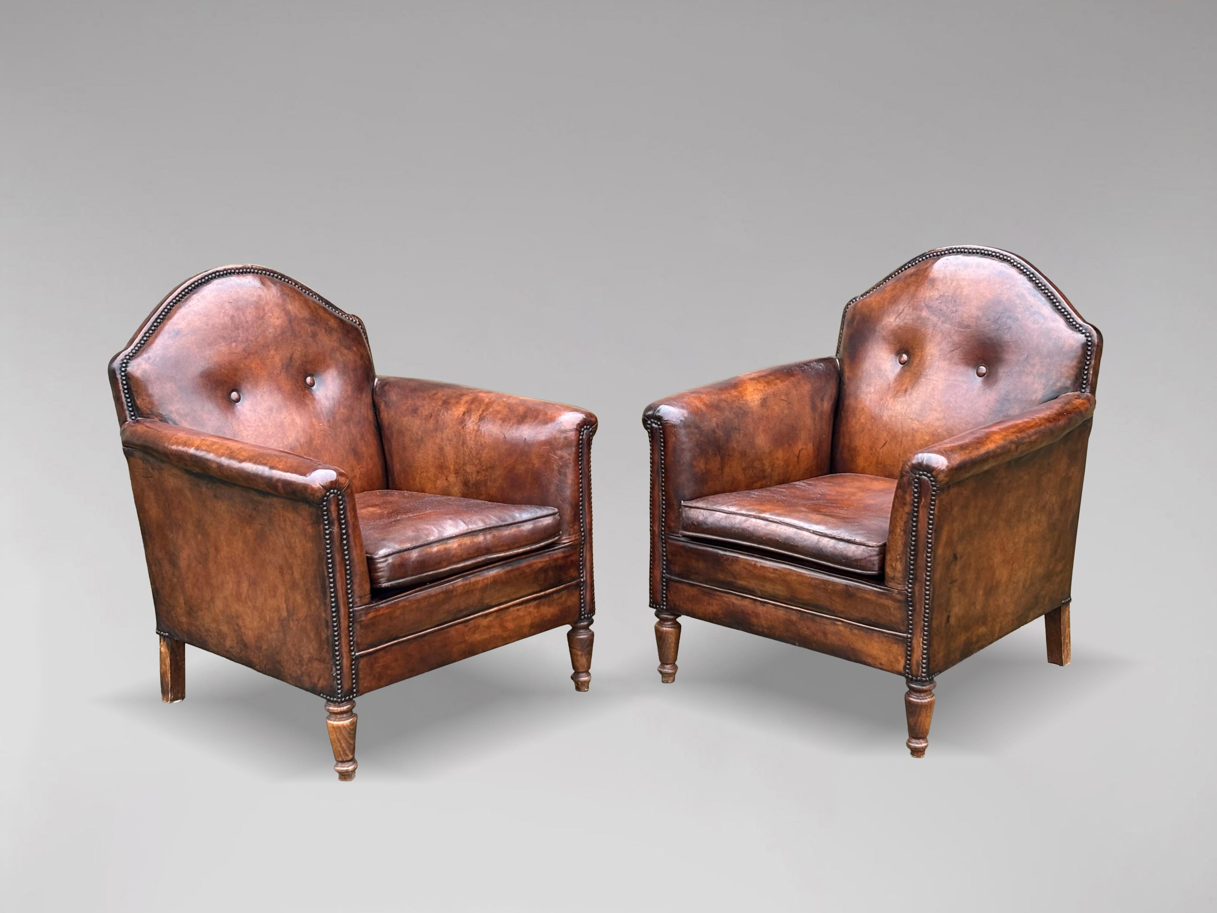 Pair of 19th Century French Brown Leather Club Armchairs 7
