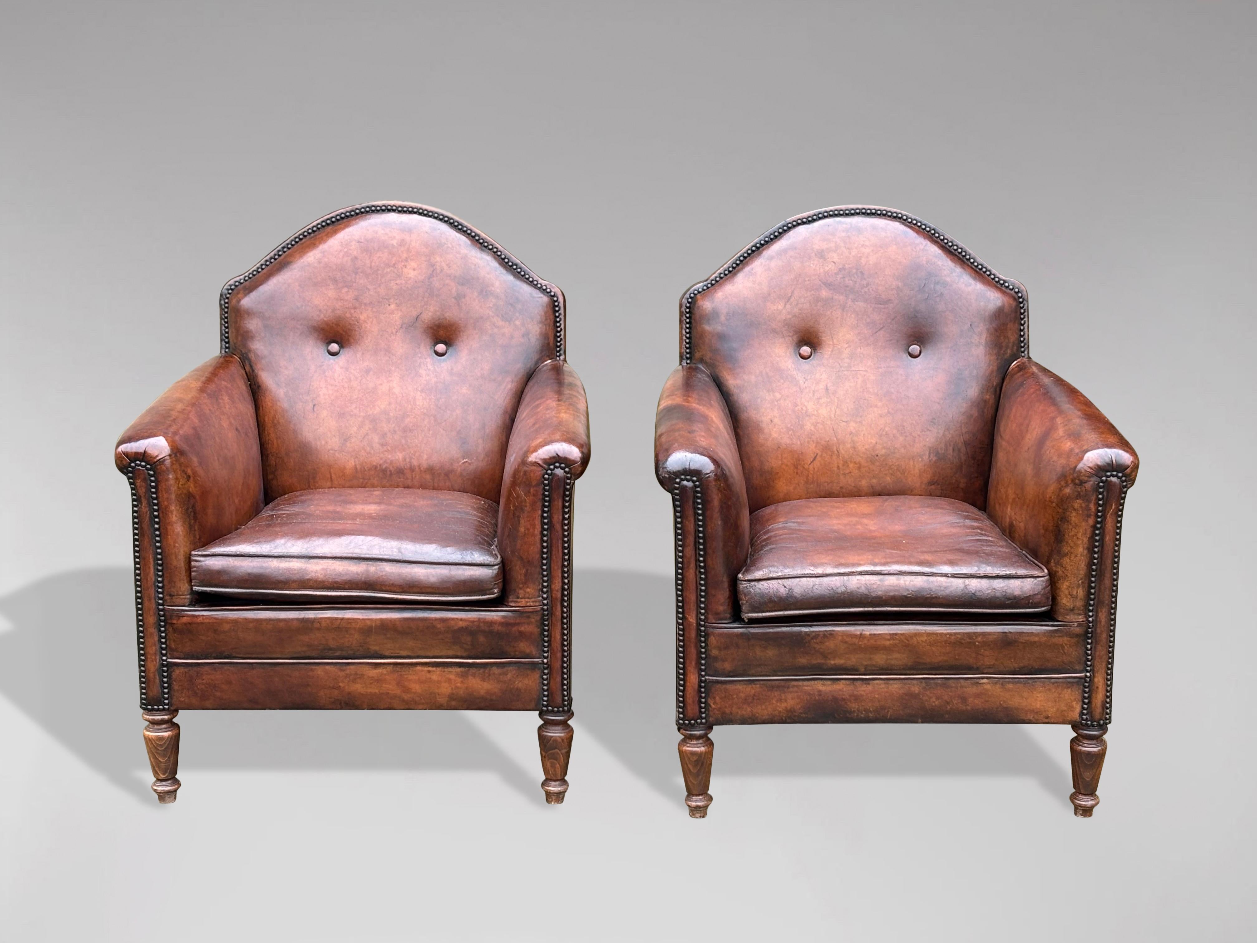 Pair of 19th Century French Brown Leather Club Armchairs 8