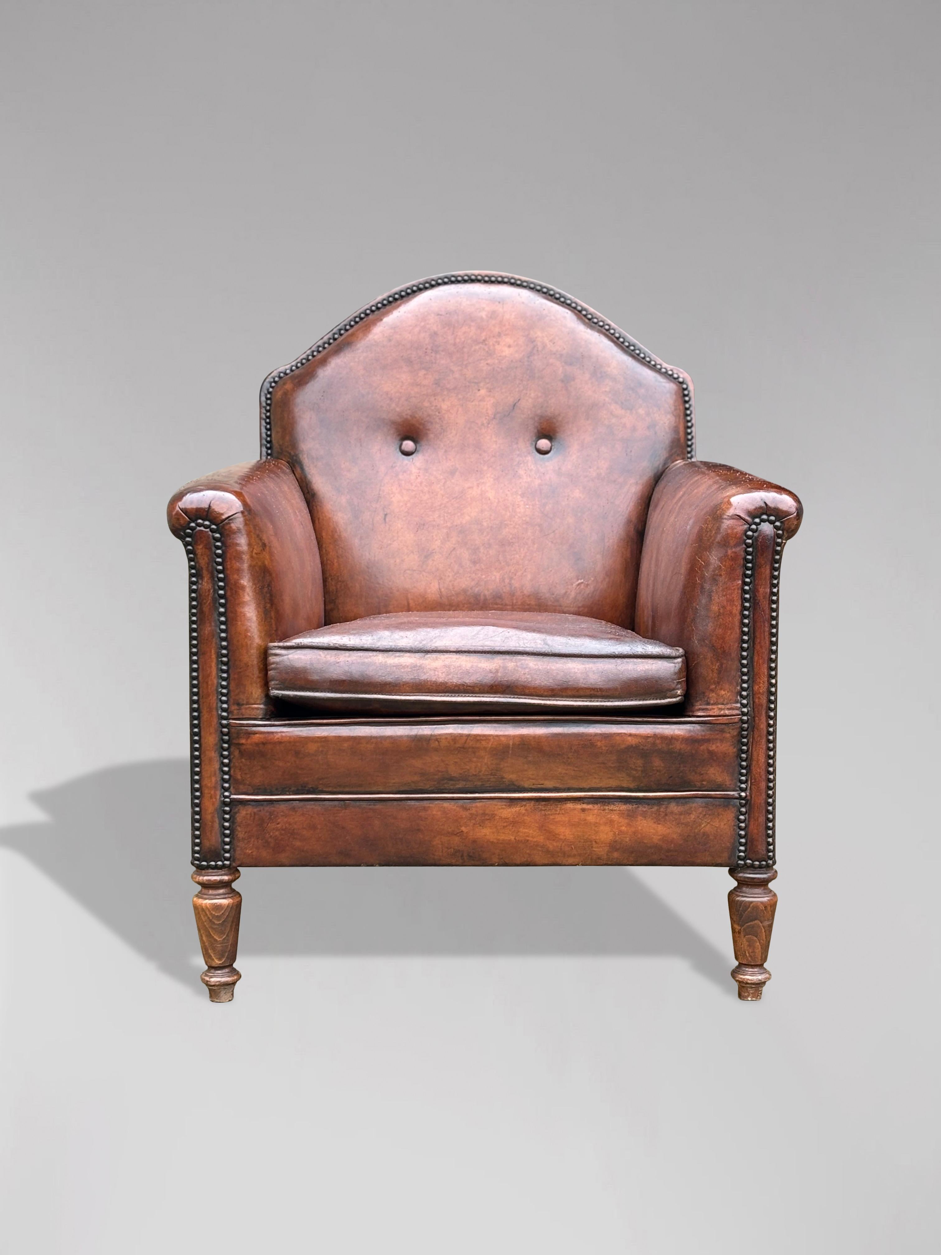 Pair of 19th Century French Brown Leather Club Armchairs 2