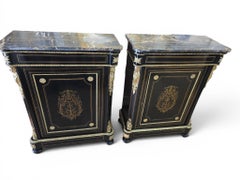 Pair of 19th Century French Cabinets with Gilt Bronze Mounts and Portoro Marble