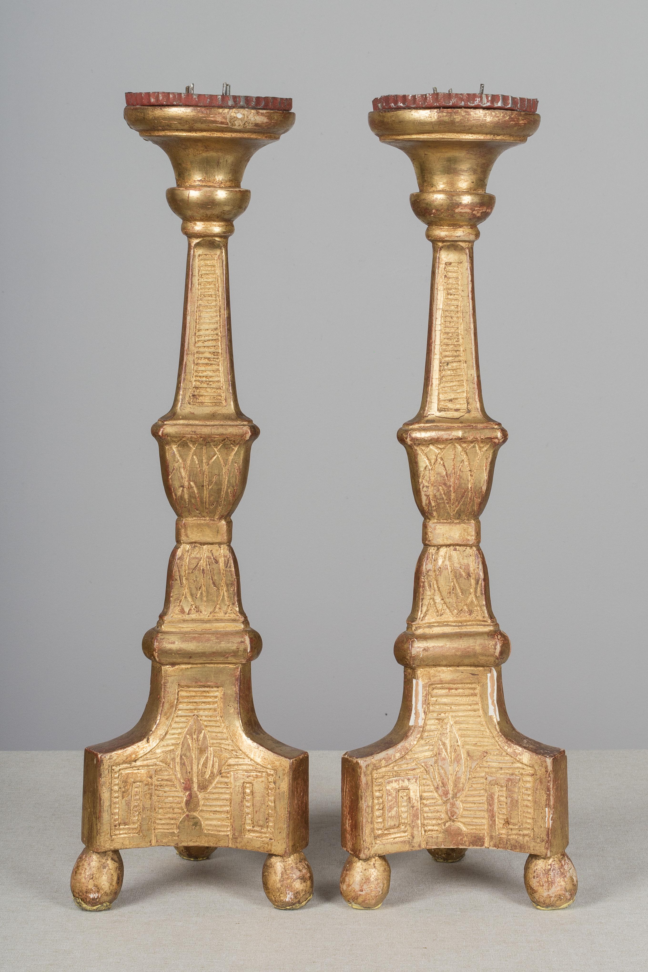 Giltwood Pair of 19th Century French Candlesticks