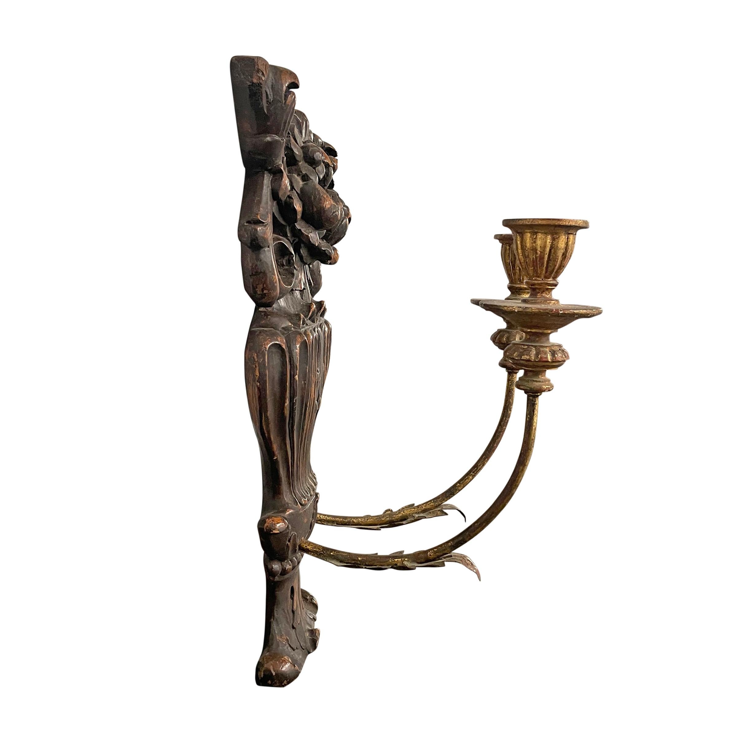 Beaux Arts Pair of 19th Century French Carved and Gilt Wood Candle Sconces For Sale
