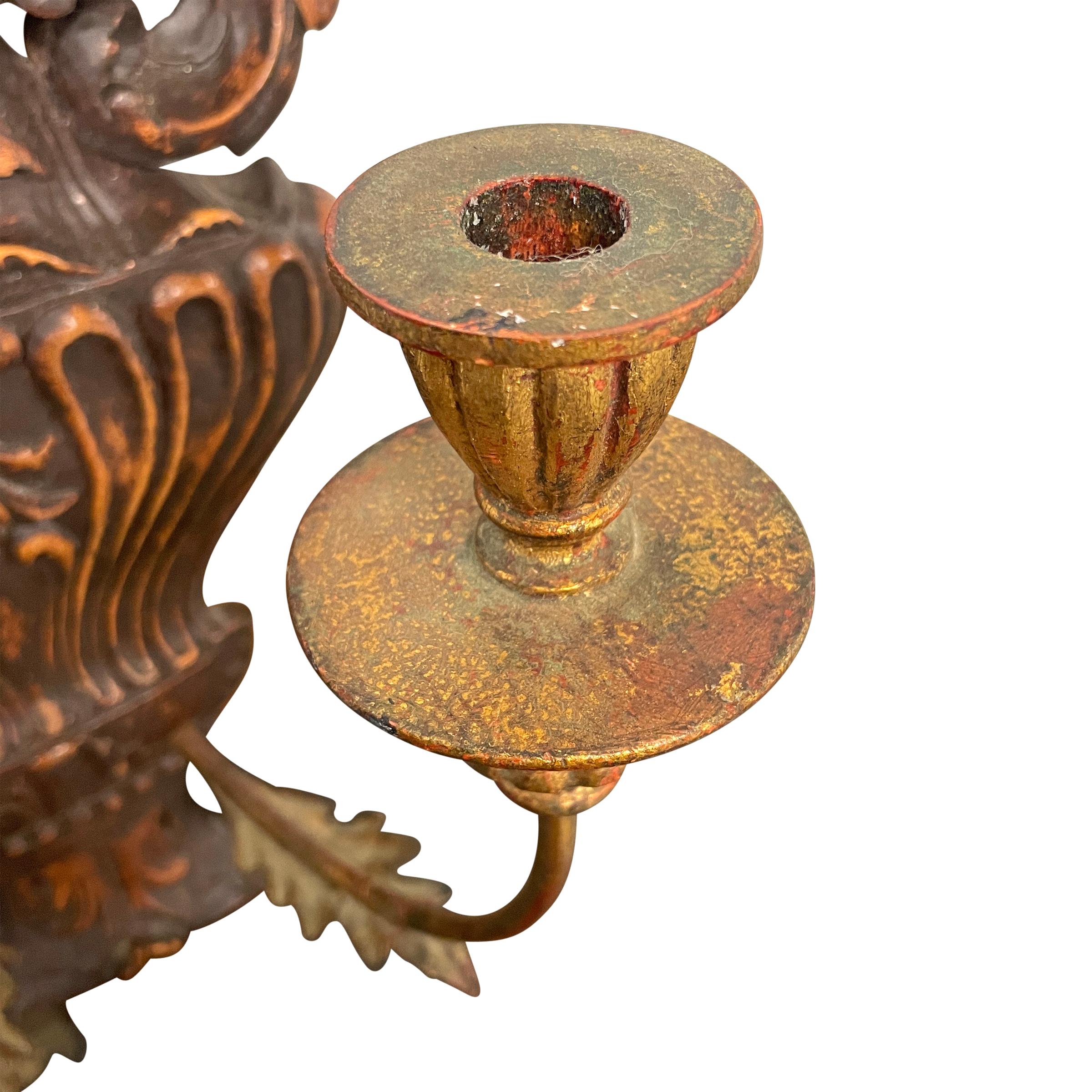 Pair of 19th Century French Carved and Gilt Wood Candle Sconces For Sale 2