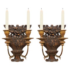 Antique Pair of 19th Century French Carved and Gilt Wood Candle Sconces