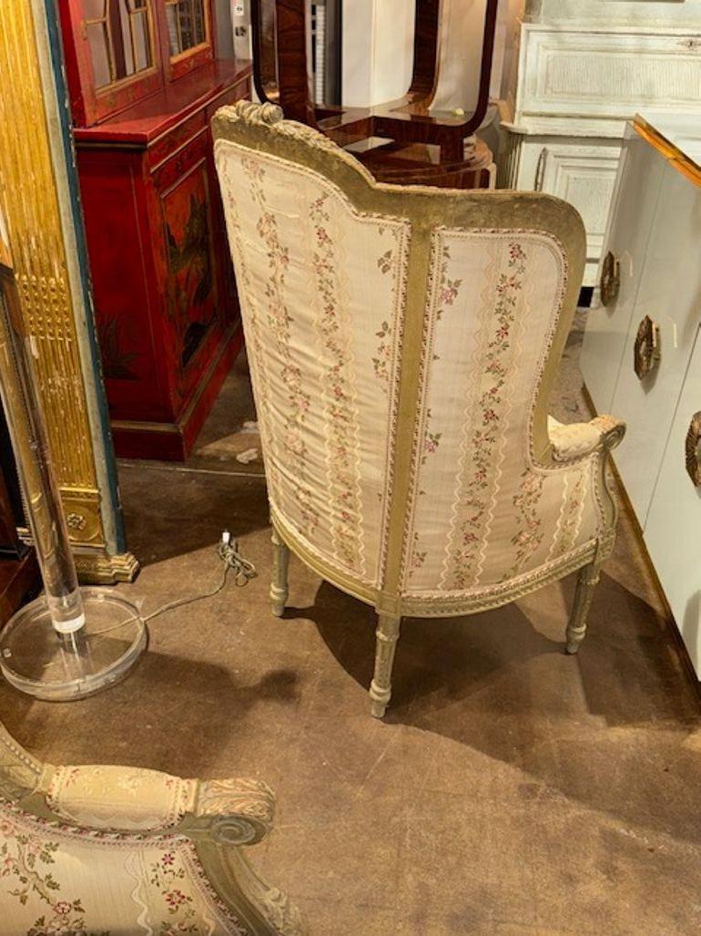 Coppia di bergere francesi Luigi XVI intagliate e dipinte del XIX secolo in vendita 2