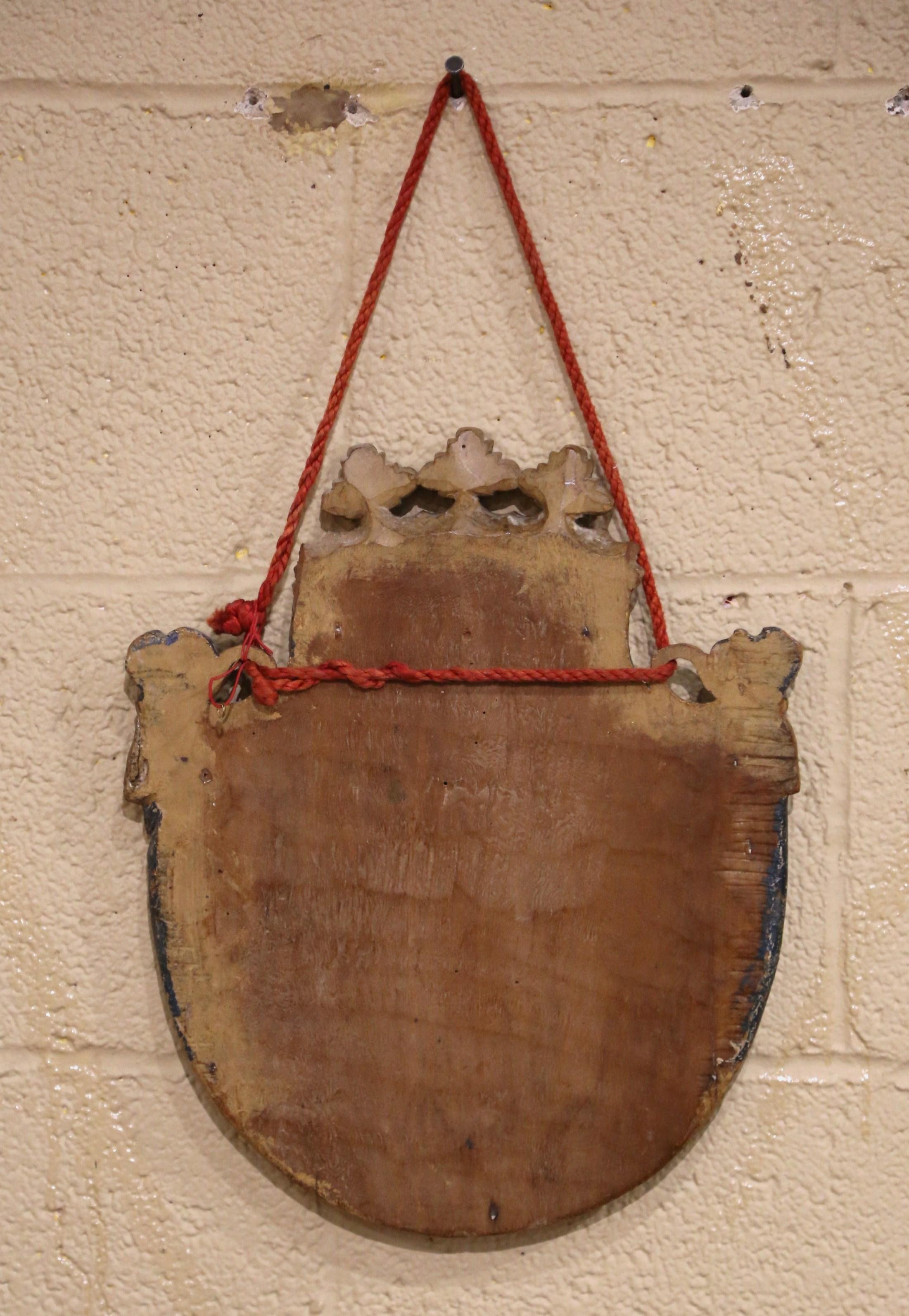 Wood Pair of 19th Century French Carved and Painted Wall Hanging Heraldic Plaques
