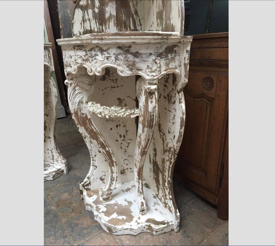 Pair of late 19th century French carved corner shelves.
