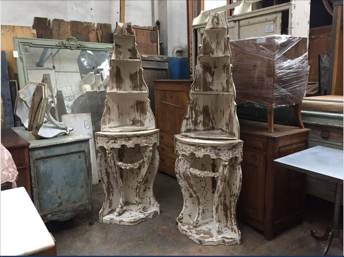 Louis XV Pair of 19th Century French Carved Corner Shelves For Sale
