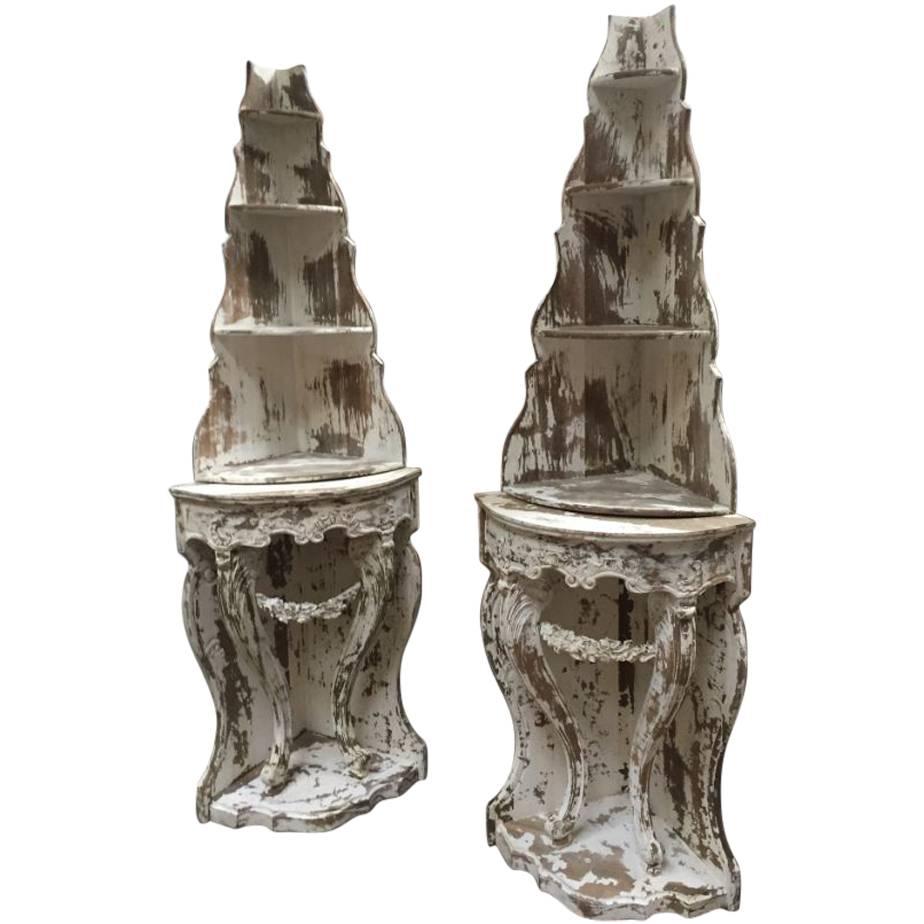 Pair of 19th Century French Carved Corner Shelves For Sale