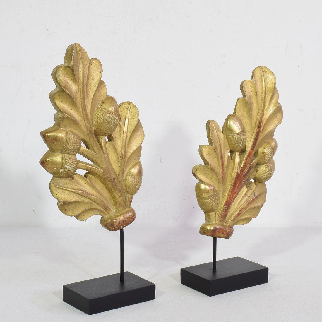 Hand-Carved Pair of 19th Century French Carved Giltwood Ornaments
