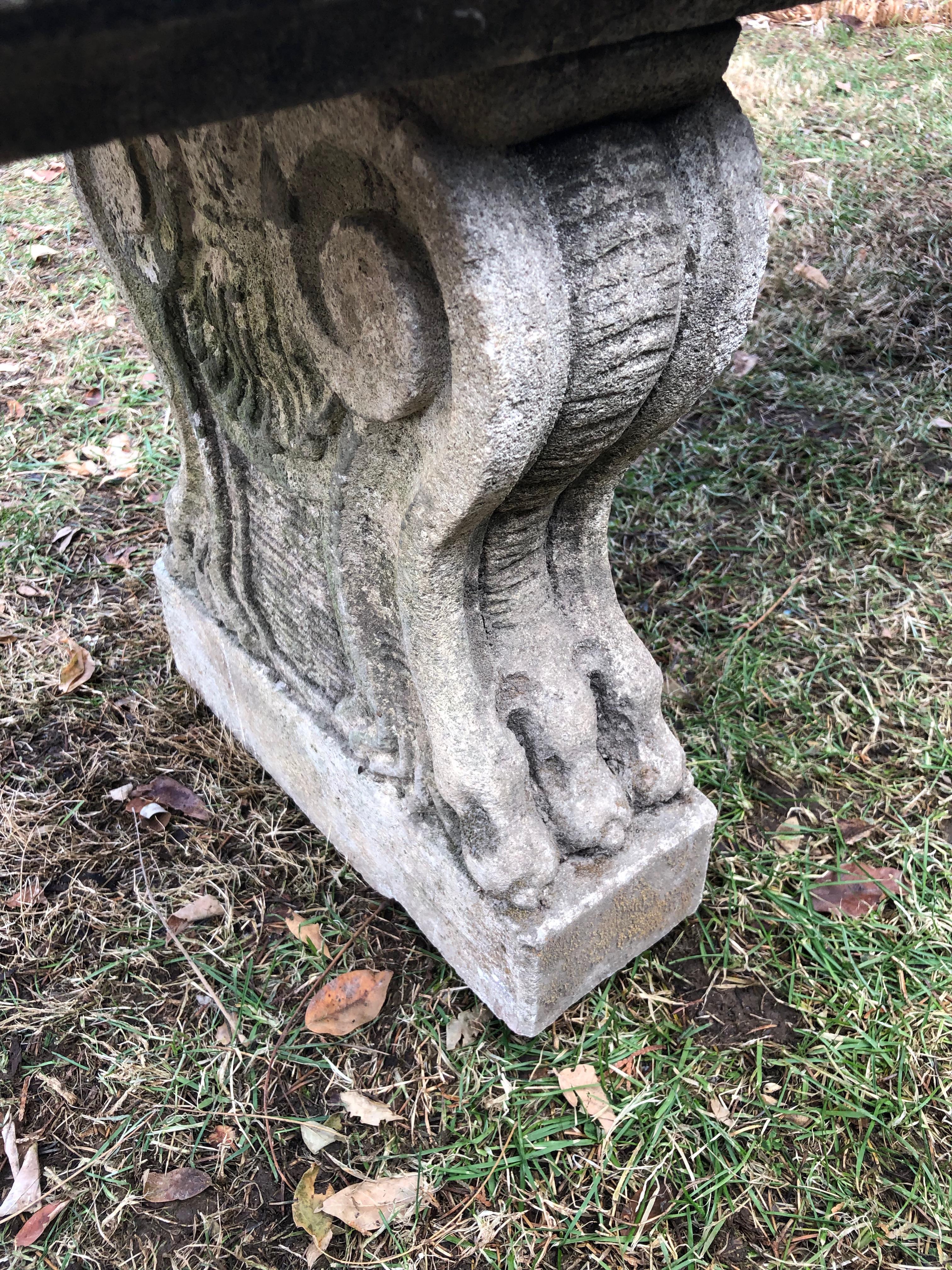 Pair of 19th Century French Carved Limestone Benches with Lions Paw Feet 6