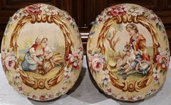 Pair of 19th Century, French, Carved Mahogany Foot Stools with Aubusson Tapestry